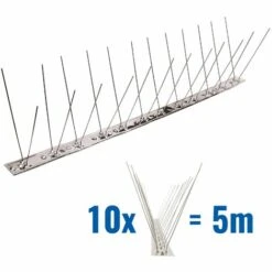 PESTSYSTEMS 5 Mètre Pics Anti Pigeons 2 Rangées V2A - Solution De Qualité Pour Contrôle Des Oiseaux Base D'acier Inoxidable De Contrôle Des Oiseaux