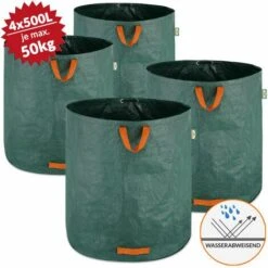 GARDEBRUK 4x Sacs De Jardin 500L 50 Kg Sac De Déchets Ordures Végétaux Tissu Renforcé Pliable Hydrofuges Sac