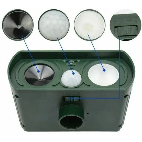 Triomphe Répulsif Pour Animaux à Ultrasons Solaire D'extérieur Répulsif Chat Ultrason, Répulsif Animaux Alarme Sonore Et Visuelle, Charge De Solaire Ou De Batterie, Répulsif Étanche Avec 3 Fréquence Réglables Pour Chats, Chiens, Etc. – Image 2