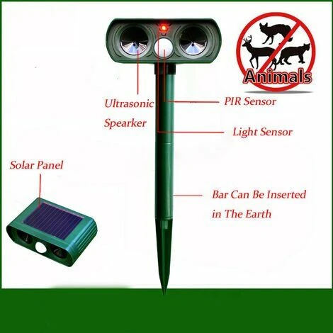Triomphe Répulsif Pour Animaux à Ultrasons Solaire D'extérieur Répulsif Chat Ultrason, Répulsif Animaux Alarme Sonore Et Visuelle, Charge De Solaire Ou De Batterie, Répulsif Étanche Avec 3 Fréquence Réglables Pour Chats, Chiens, Etc. – Image 3