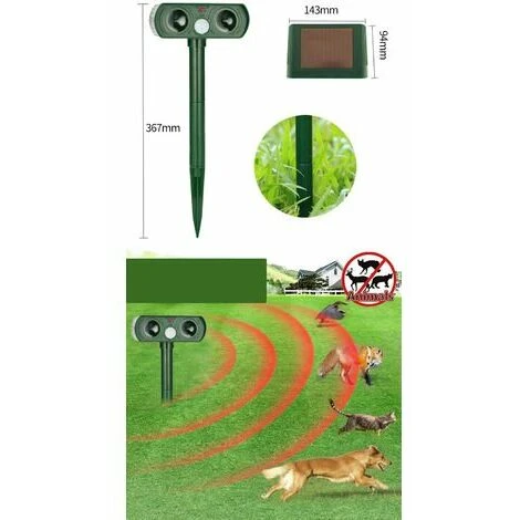 Triomphe Répulsif Pour Animaux à Ultrasons Solaire D'extérieur Répulsif Chat Ultrason, Répulsif Animaux Alarme Sonore Et Visuelle, Charge De Solaire Ou De Batterie, Répulsif Étanche Avec 3 Fréquence Réglables Pour Chats, Chiens, Etc. – Image 4