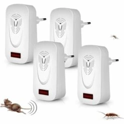 GUAZHUNIFR 4 Pack Répulsif Ultrason, Prise Anti Moustiques Raid Sûr Et Silencieux, Répulsif électronique Portable Antiparasitaire, Efficace Expulser Souris, Interieur, Moustique, Cafard, Fourmi, Araignée