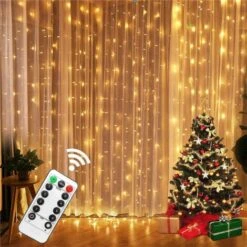THSINDE Rideau Lumineux, 3M*3M Rideau Guirlande Lumineuse 300 LED USB Rideau Lumière Interieur 8 Modes Télécommande Minuterie Deco Pour Rideau De Mariage Patio Etanche Fête De Noël Chambre Décoration [Classe énergétique A+++]