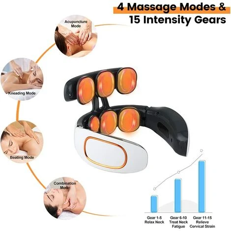 CATHERINE Masseur Cervical Shiatsu Intelligent Avec Chaleur, Massage De Cou Électrique Avec 4 Modes De D'Impulsion 15 Niveaux D'Intensité, Massage Par Pétrissage Profond Sans Fil Pour Maison â Image 3