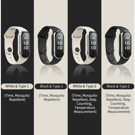 ASUPERMALL Bandes Anti-Moustiques à Ultrasons Bande Anti-Insectes Non Toxique Sans Deet Réutilisable Protection Longue Support Horloge Comptage Des Étapes Mesure De La Température, Blanc Type 1 - Blanc Type 1 – Image 2