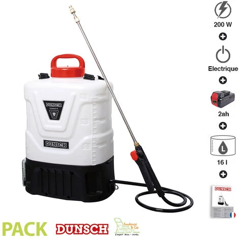 Pulvérisateur électrique 20 Volts 16 Litres à Dos Batterie 2Ah Chargeur DUNSCH DU86020-16 - Blanc