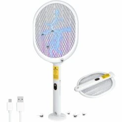 BENOBBY KIDS 3000V Raquette électrique Anti-moustiques Rechargeable, Tapette à Mouches Pliable, 3 Couches De Protection En Maille, Tueur De Mouches électrique, Tapette à Moustiques Pour Intérieur Et Extérieur