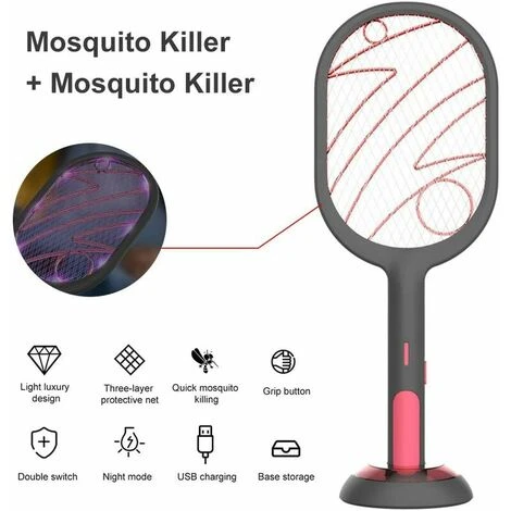 LTS FAFA Raquette Anti Moustique, USB Tapetteà Mouche Electrique, 3000 Volts, Efficace Contre Les Mouches Insectes, Mode Tapette Anti-Moustique/Mode Lampe Anti-Moustique,Versailles – Image 2