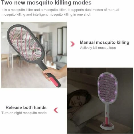 LTS FAFA Raquette Anti Moustique, USB Tapetteà Mouche Electrique, 3000 Volts, Efficace Contre Les Mouches Insectes, Mode Tapette Anti-Moustique/Mode Lampe Anti-Moustique,Versailles – Image 4