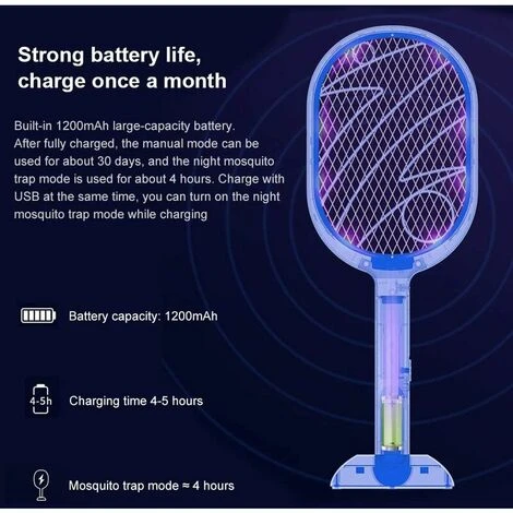 LTS FAFA Raquette Anti Moustique, USB Tapetteà Mouche Electrique, 3000 Volts, Efficace Contre Les Mouches Insectes, Mode Tapette Anti-Moustique/Mode Lampe Anti-Moustique,Versailles – Image 5