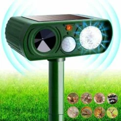 BENOBBY KIDS Répulsif Chat Jardin à Ultrasons, 5 Modes, Alimenté Par USB Ou Solaire, Répulsif Chats Avec Piquet Au Sol