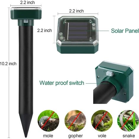 FVBJD Lot De 4 Répulsifs à Ultrasons Carrés à énergie Solaire - Répulsif à Taupes Soniques - Répulsif à Taupes - Répulsif Pour Campagnols - Pour Pelouse De Jardin Et De Cour, Répulsif Anti-rongeurs – Image 2