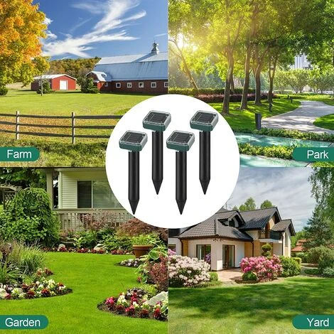 FVBJD Lot De 4 Répulsifs à Ultrasons Carrés à énergie Solaire - Répulsif à Taupes Soniques - Répulsif à Taupes - Répulsif Pour Campagnols - Pour Pelouse De Jardin Et De Cour, Répulsif Anti-rongeurs – Image 5