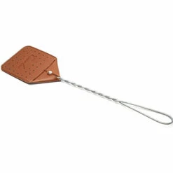 STARLIGHT Tapetteà Mouche En Cuir, SL.GT Moustique Slap Avec Manche En Métal, Tappette À Mouche Portable Pour Les Mouches Moustiques Insectes,43.2x10.8x15.5 Cm(brun)