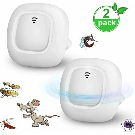 NAXUNNN Lot De 2 Prises Anti-moustiques à Ultrasons Sans Odeur Et Non Toxique, Anti-moustiques, Insectes Rongeurs, Fourmis, Souris, Grattoirs, Araignées Blanc.
