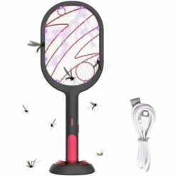 OSQI Tapette à Mouche électrique,Lampe Anti-moustiques Et Tapette à Mouche électrique 2 En 1, Rechargeable Par USB Avec Tapette à Mouches UV,Intérieur/extérieur Pour La Maison, Le Jardin, Le Camping, Le Barbecue,le Noir
