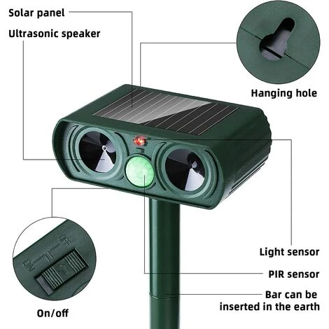 OSQI Répulsif Solaire Pour Animaux De Compagnie Répulsif à Ultrasons Pour Chat étanche Extérieur Répulsif à Ultrasons Pour Chats Jardins Fermes Sorties Sans Bruit – Image 2