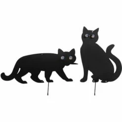 WENKO Epouvantail Oiseau En Forme De Chat, Epouvantail De Jardin, éloigne Les Oiseaux Indésirables Du Jardin, Lot De 2, Yeux Verre - Fer, 37x24 Cm, Yeux Multicolore - Noir - Noir